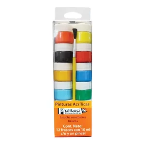 Pintura Acrílica Frasco con 10 ml Estuche con 12 Piezas Politec
